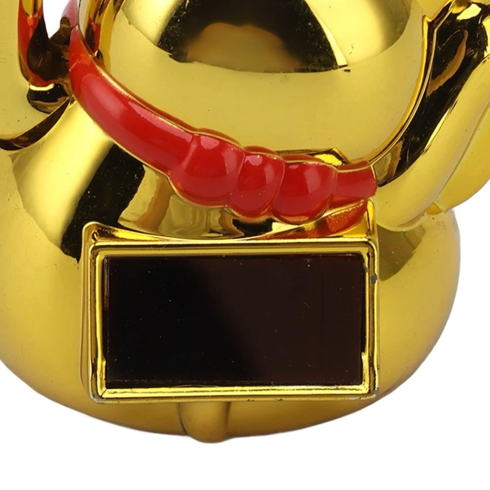 🎂 (Plaque) Solar Powered Lucky Gold Cat Waving Arm Welcoming Wealth Fortune - Picture 4 of 7